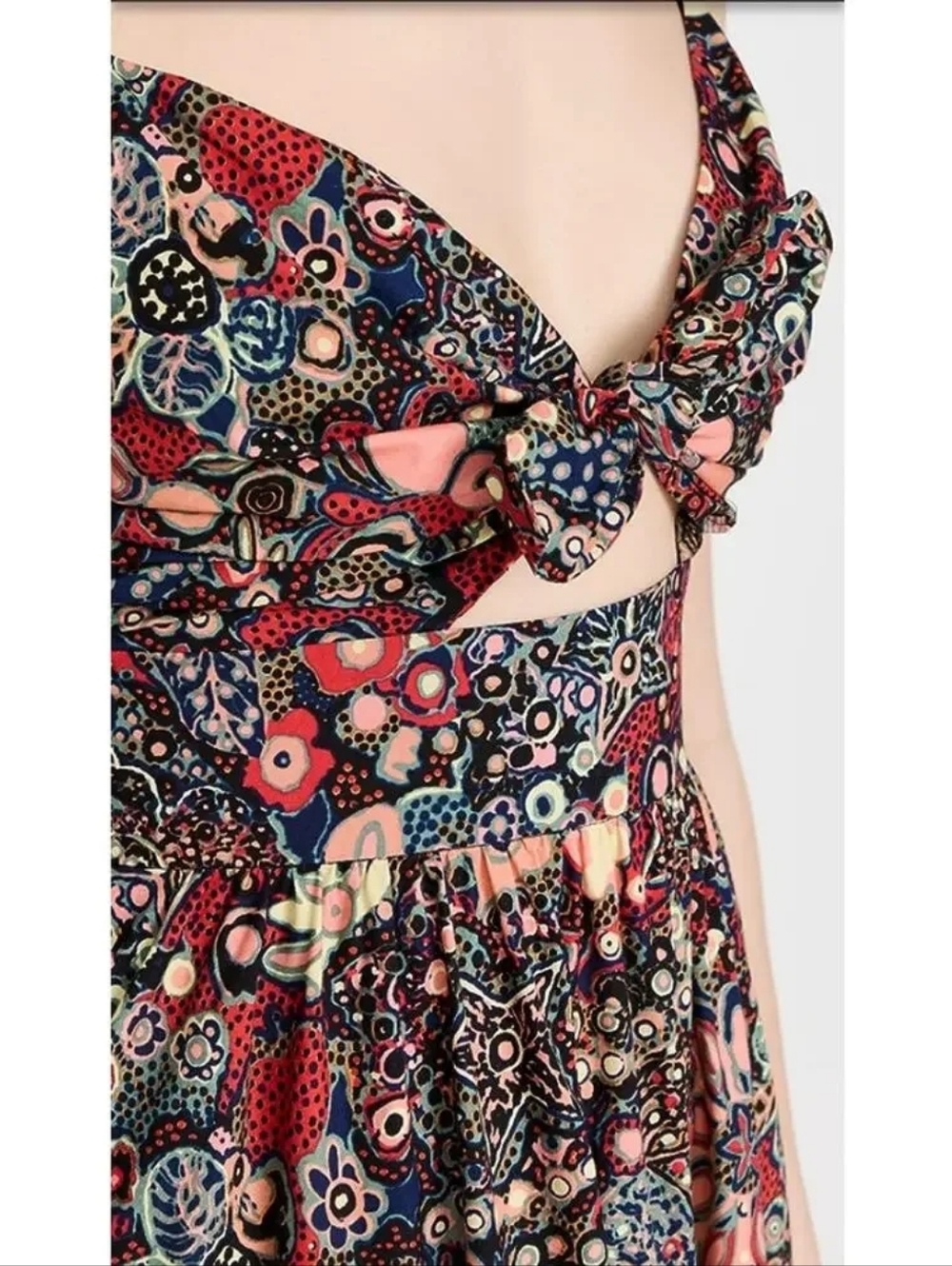 💘 A.L.C. Dani Floral Cotton Mini Dress in Sangria Multi Tie Front Cutout - Picture 7 of 14